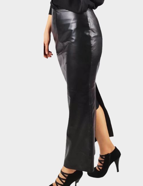 Fashion Black Leather Long Pencil Skirt