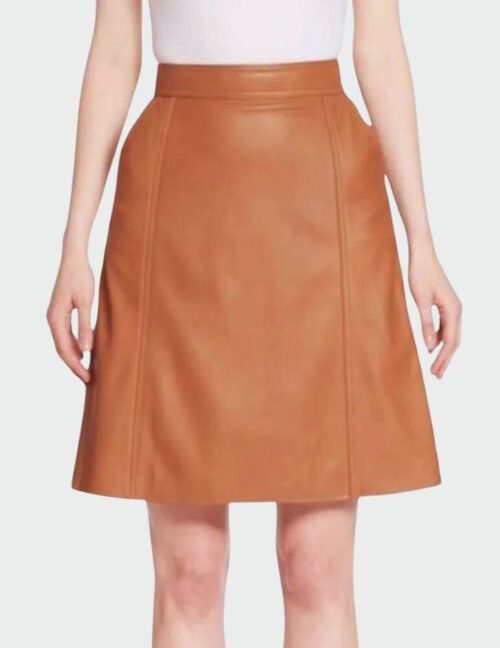 Theory Midi Light Brown Leather Skirt